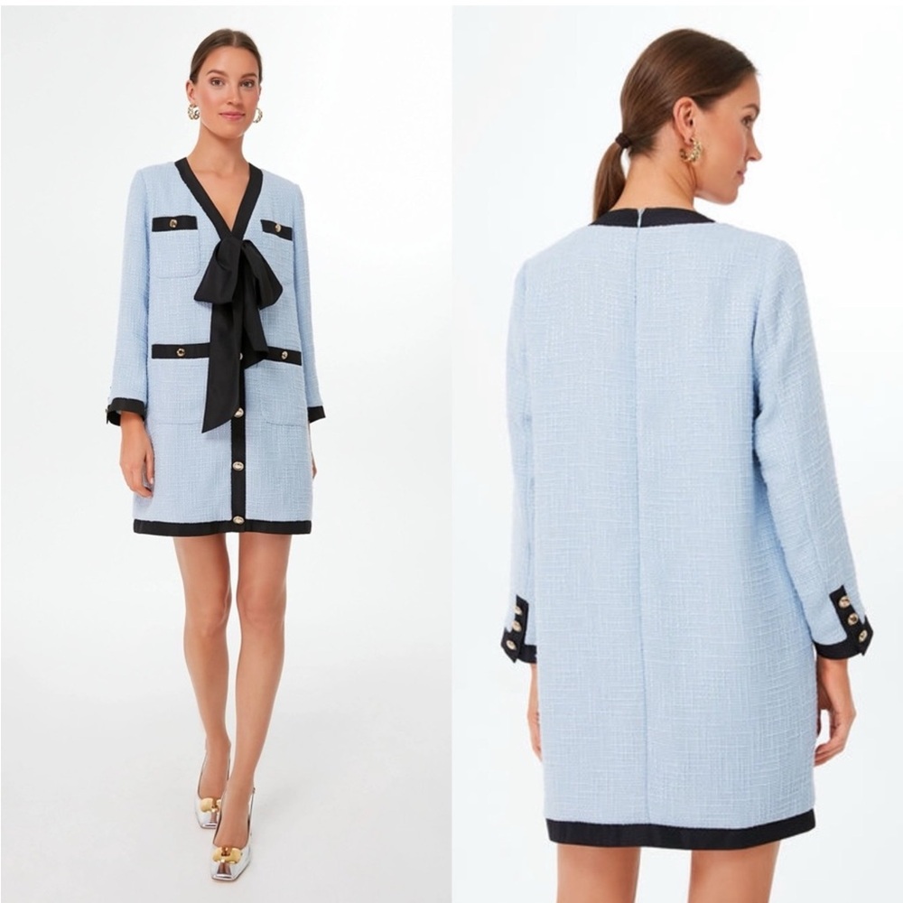 Tuckernuck Pomander Place blue coco tweed bow old money preppy mini dress